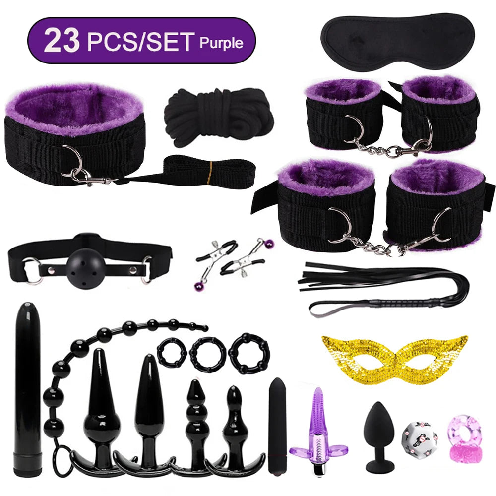 BDSM Kits Sex Bondage Vibrators Sex Toys for Women Couples Adult 18 Handcuffs Erotic Accessories Anal Plug Dildo Sexy Toys Shop