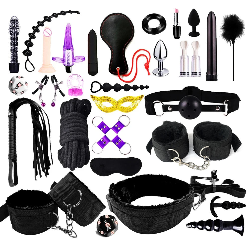 BDSM Kits Sex Bondage Vibrators Sex Toys for Women Couples Adult 18 Handcuffs Erotic Accessories Anal Plug Dildo Sexy Toys Shop